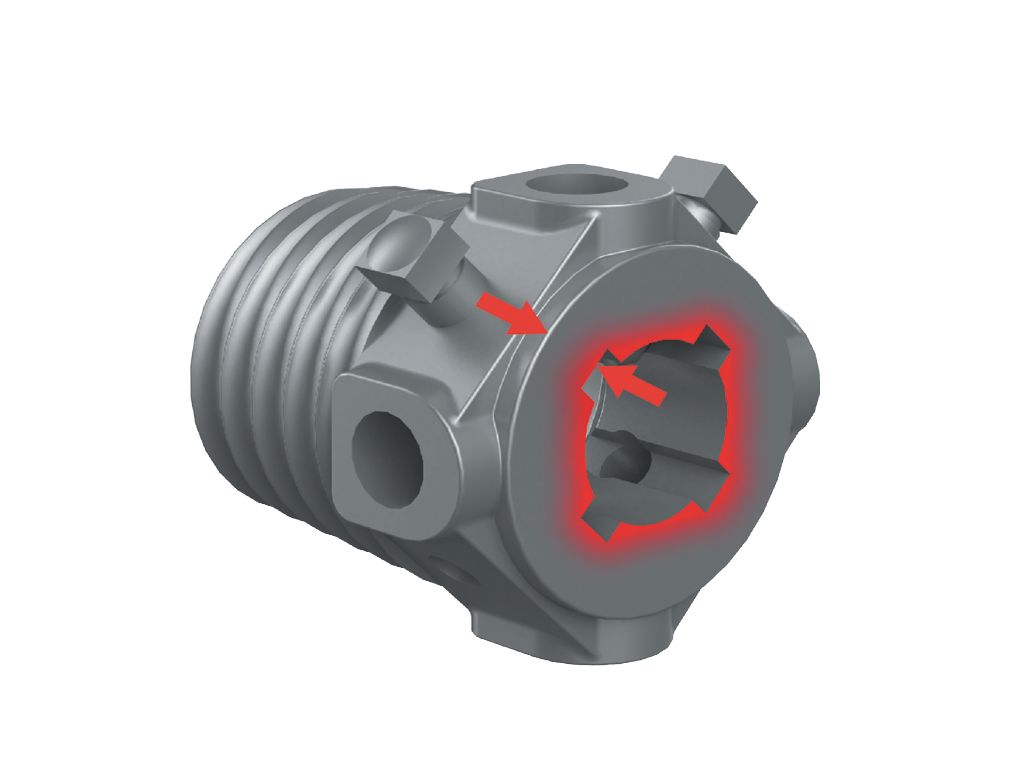 Torsion prujinasining harakatlanadigan qismi Ø50 mm o‘zgartirish – metall sig‘imi va mahsulot devorlarining qalinligi oshirildi, to‘rt ta shponka kanali (montajni soddalashtirish).